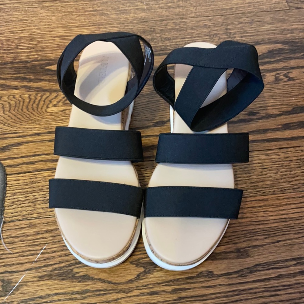 Black and white platform sandals